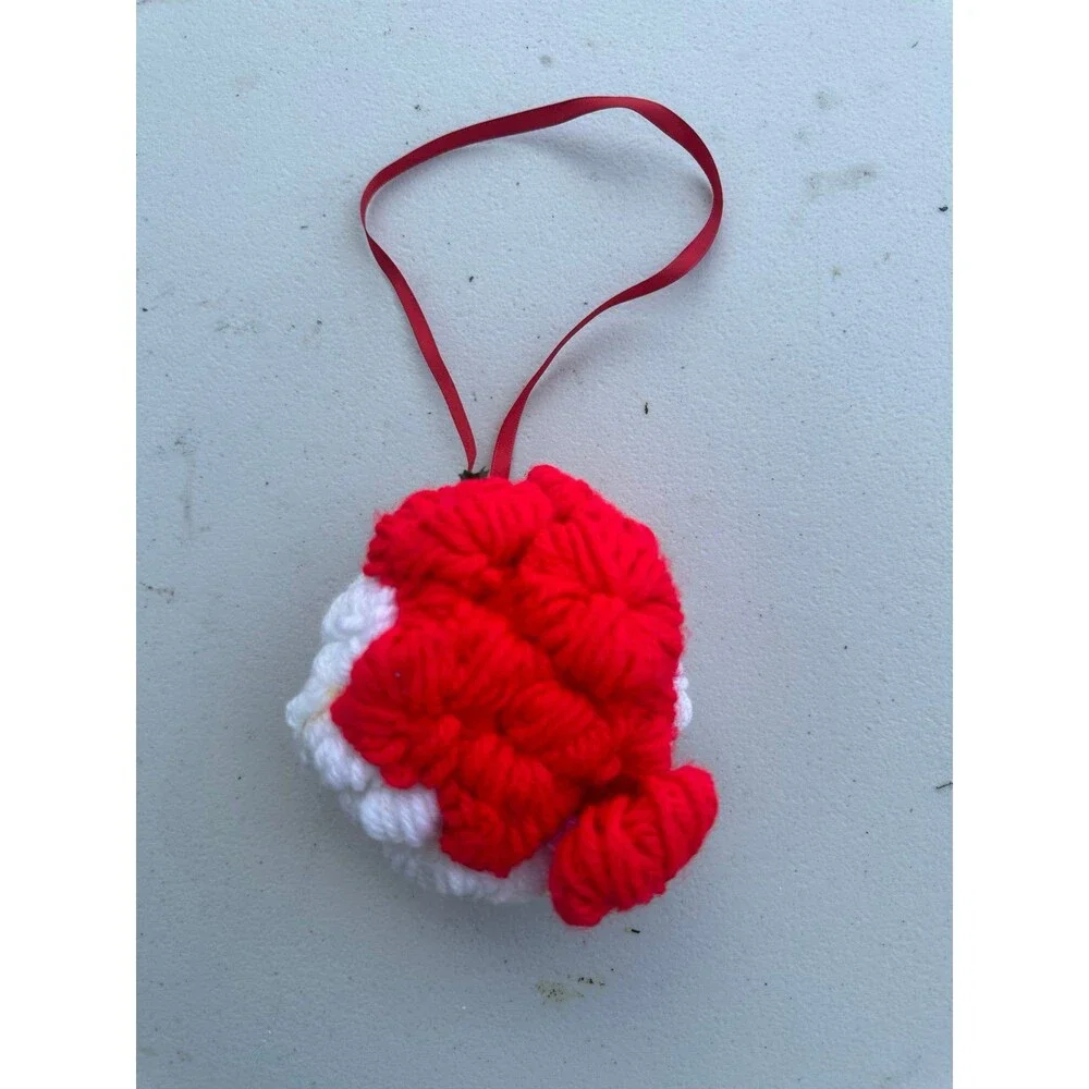 Vintage Mid Century Crochet Handmade Santa Ball Door Hanger Retro Rubber Face